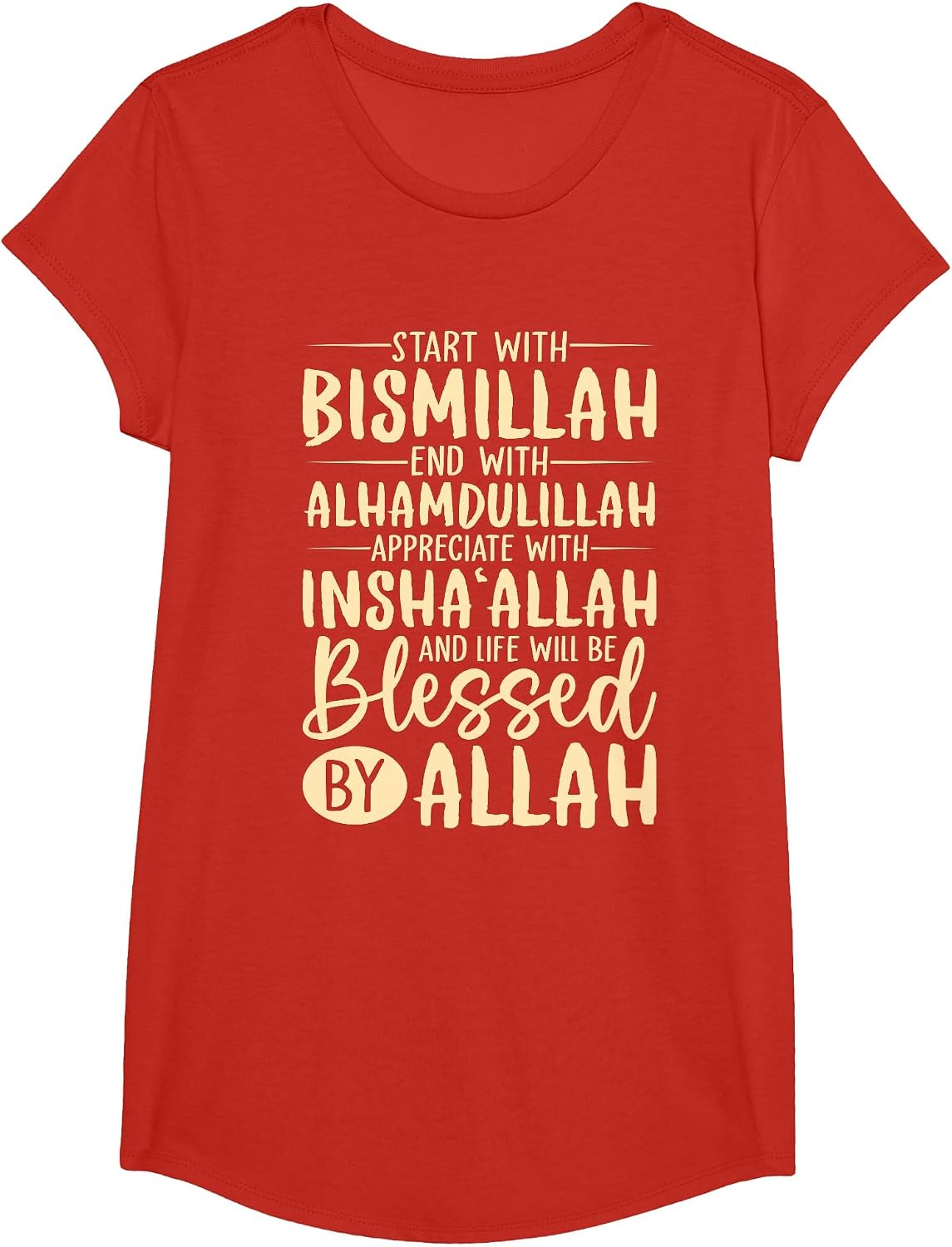 Start with Bismillah End with Alhamdulillah Muslim Islamic T-Shirt - Girls Red