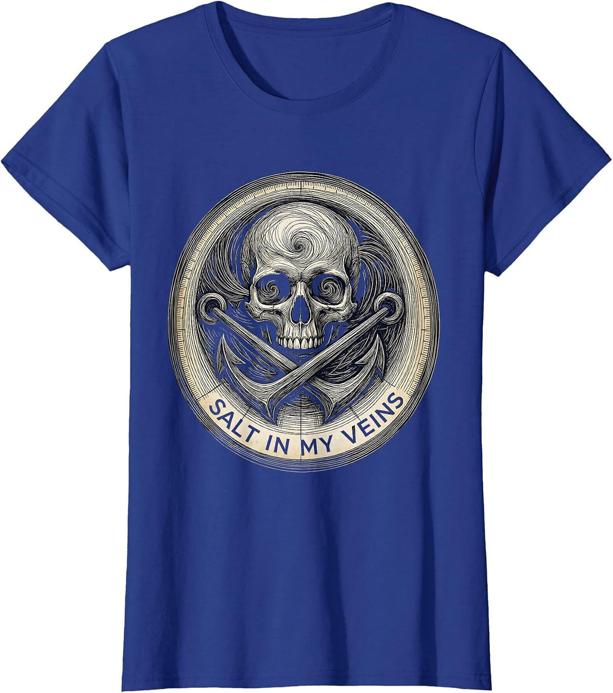 Women's Salt In My Veins Pirate Adventure Design T-Shirt - Royal Blue