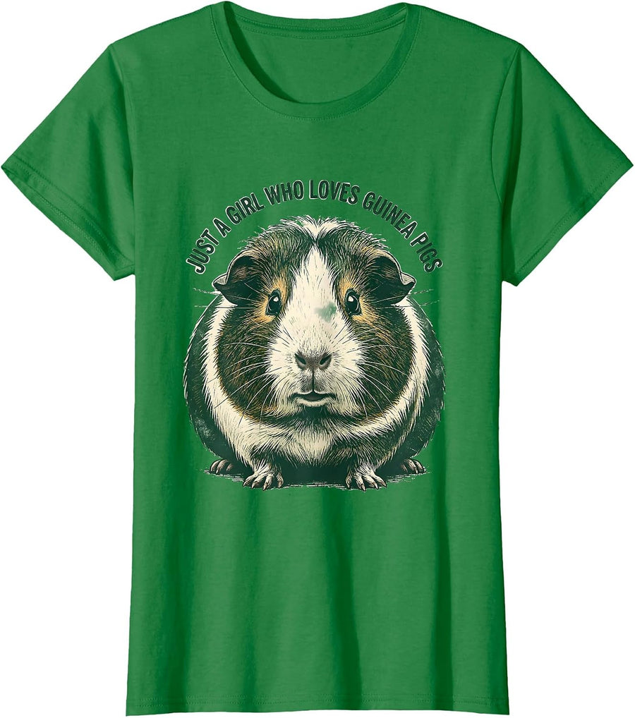 Women's Just A Girl Who Loves Guinea Pigs Funny Rubber Stamp Animal T-Shirt - Kelly Green