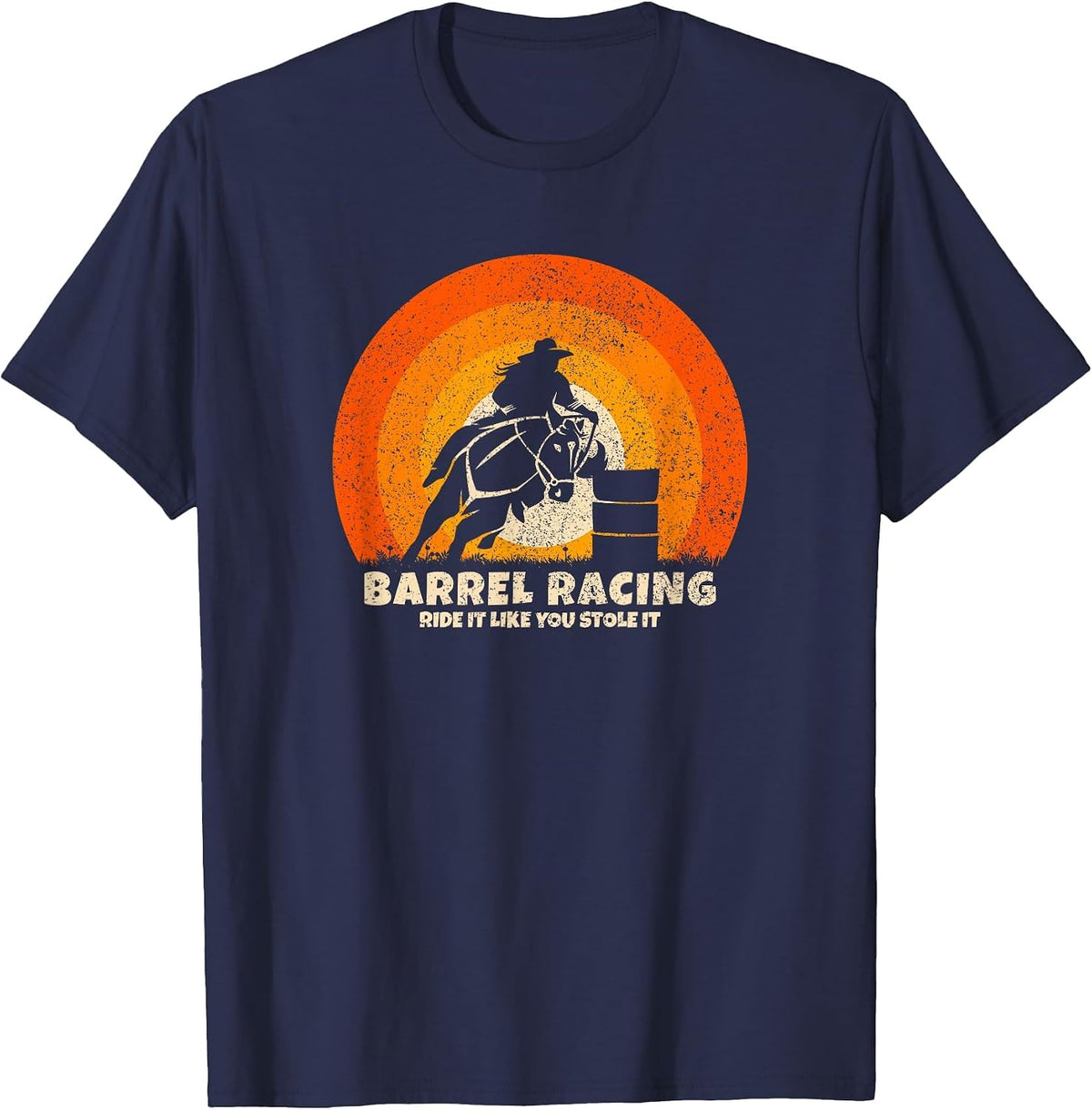 Barrel Racer Cowgirl Riding Horse for Rodeo Barrel Racing T-Shirt - Navy Blue