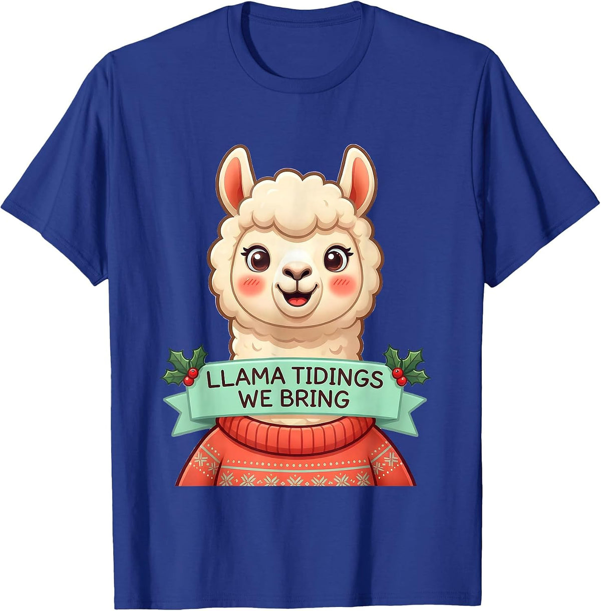 Llama Tidings We Bring Cute Kawaii Christmas Llama Lover T-Shirt - Royal Blue