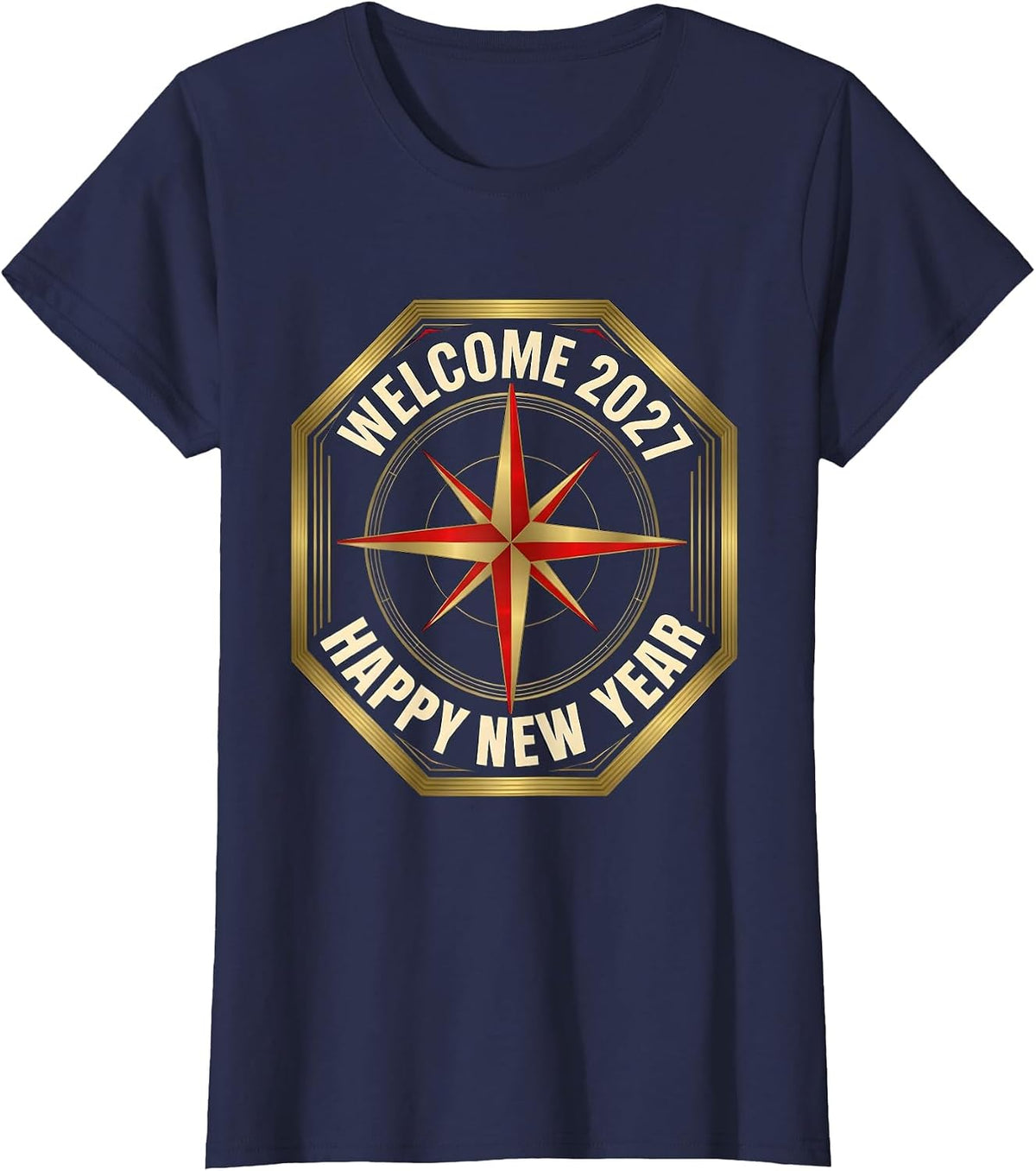 Women's Welcome 2027 Happy New Year Party Host Family Matching T-Shirt - Navy Blue