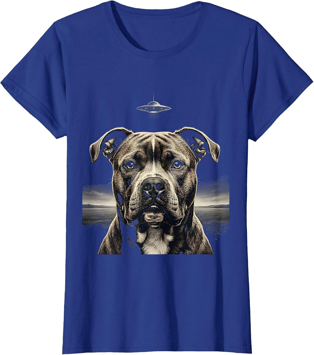 Women's Pitbull UFO Alien Abduction Funny Dog Humor T-Shirt - Royal Blue