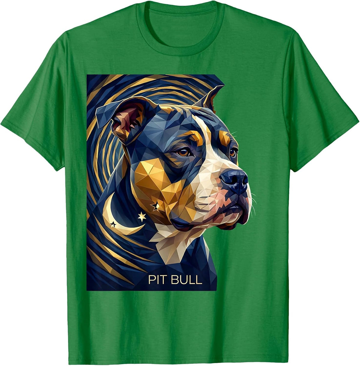 Men's PIT BULL Low Poly Van Gogh Starry Night Dog Breed Portrait T-Shirt - Kelly Green