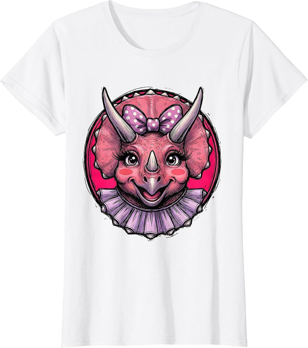 Cute Feminine Triceratops Dinosaur Graphic Tee T-Shirt - White