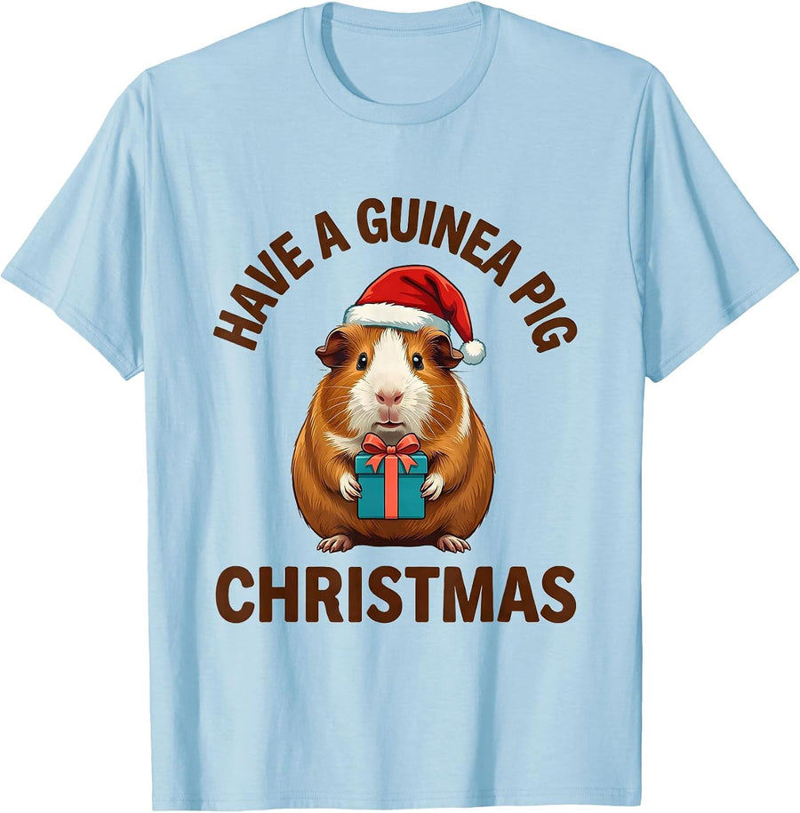 Men's Have A Guinea Pig Christmas Funny Santa Hat Pet Lover T-Shirt - Baby Blue