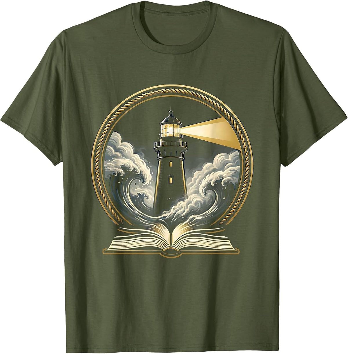 Men's Dyslexia Awareness Lighthouse Through Stormy Fog T-Shirt - Olive Green