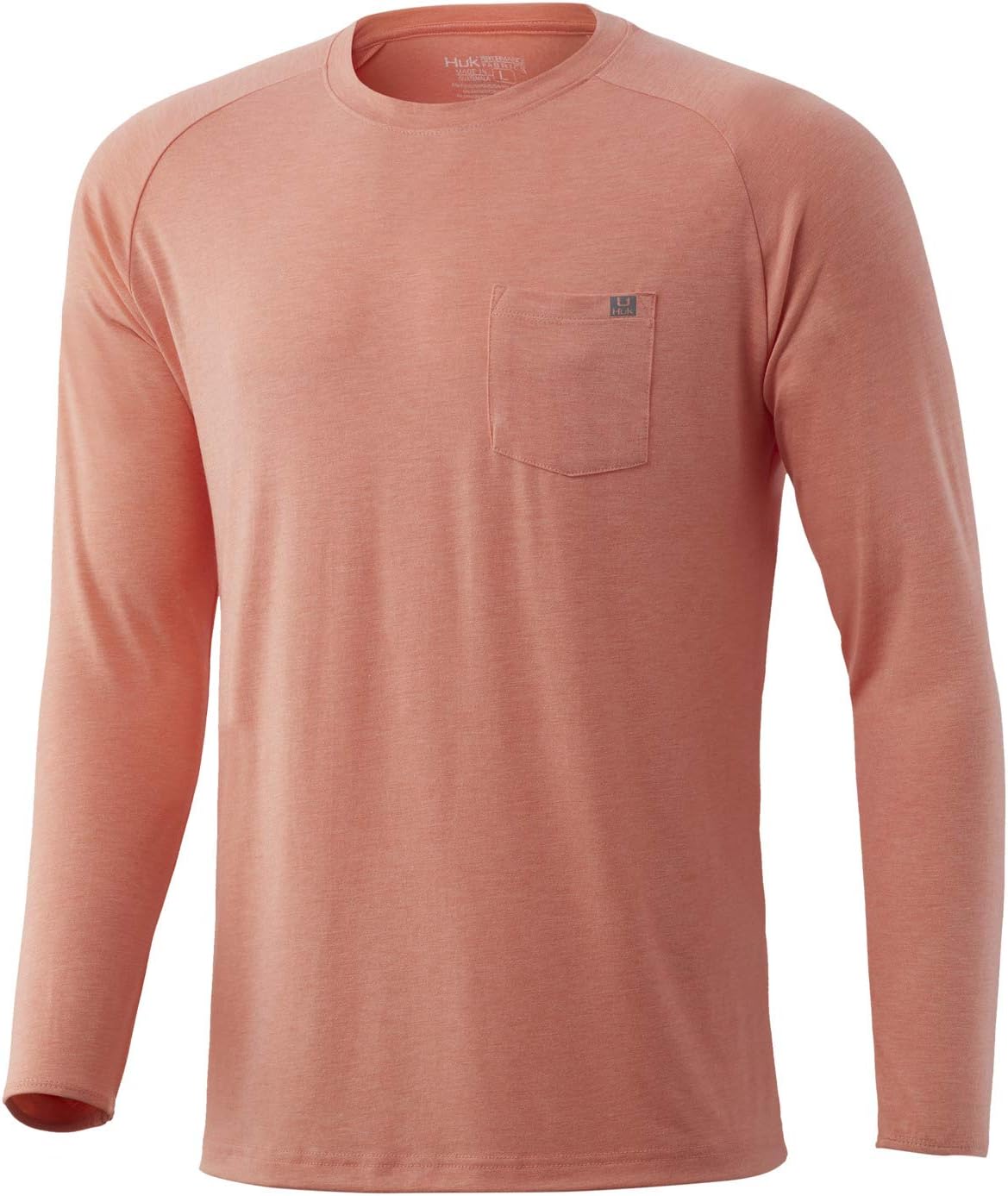 HUK Men's Waypoint Long Sleeve Shirt | Performance T-Shirt +50 UPF - Fusion Coral
