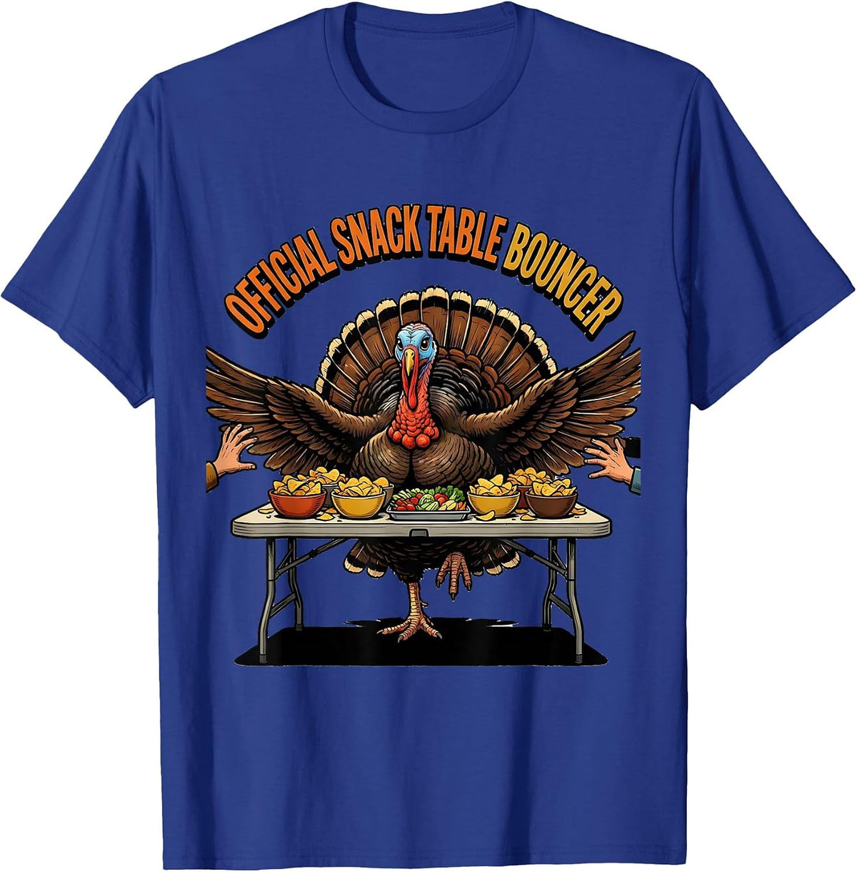 Men's Official Snack Table Bouncer Funny Turkey Family T-Shirt - Royal Blue