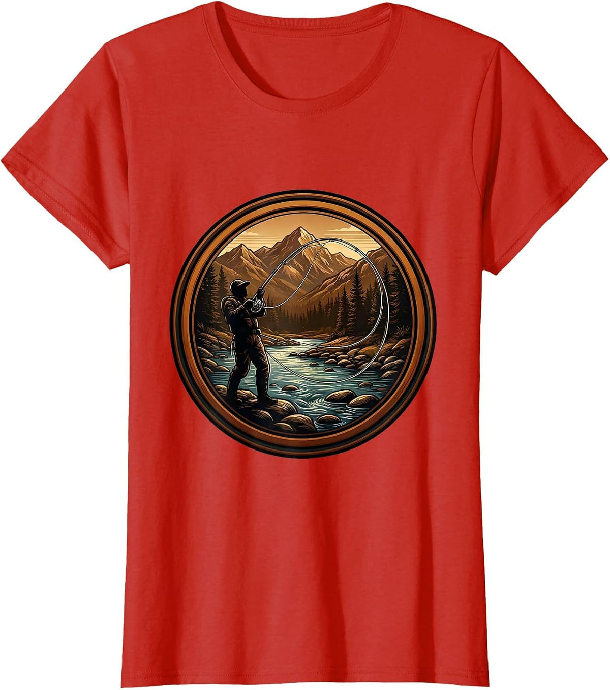 Women's Fly Fisherman Casting Wide Arc Loop Graphic T-Shirt - Red