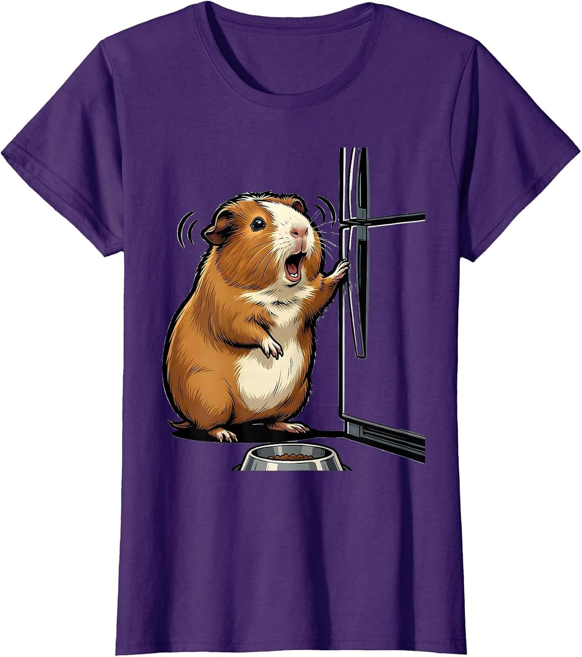 Women's Rounded Tailless Guinea Pig Cartoon Pet Lover Humor T-Shirt - Purple