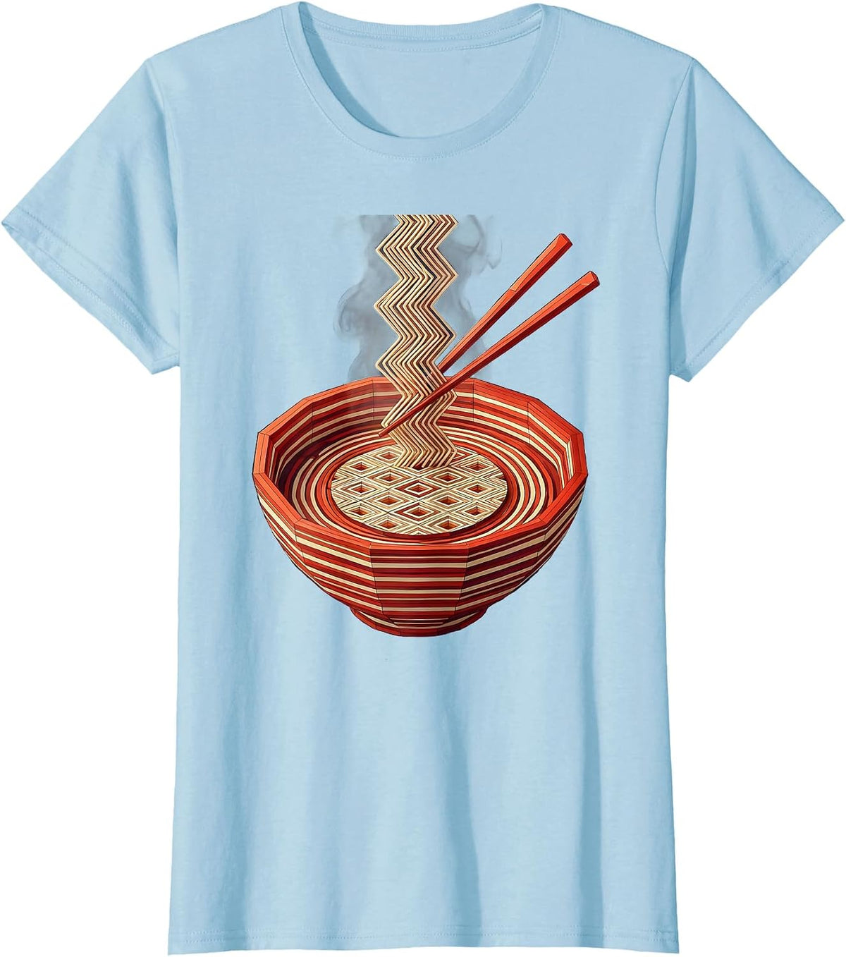 Women's Japanese Ramen Bowl Chopsticks Steam Illustration T-Shirt - Baby Blue