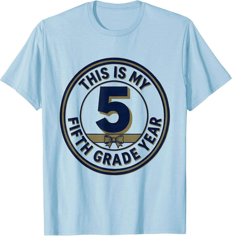 Men's This Is My Fifth Grade Year Playful Coquette Bow Back To T-Shirt - Baby Blue