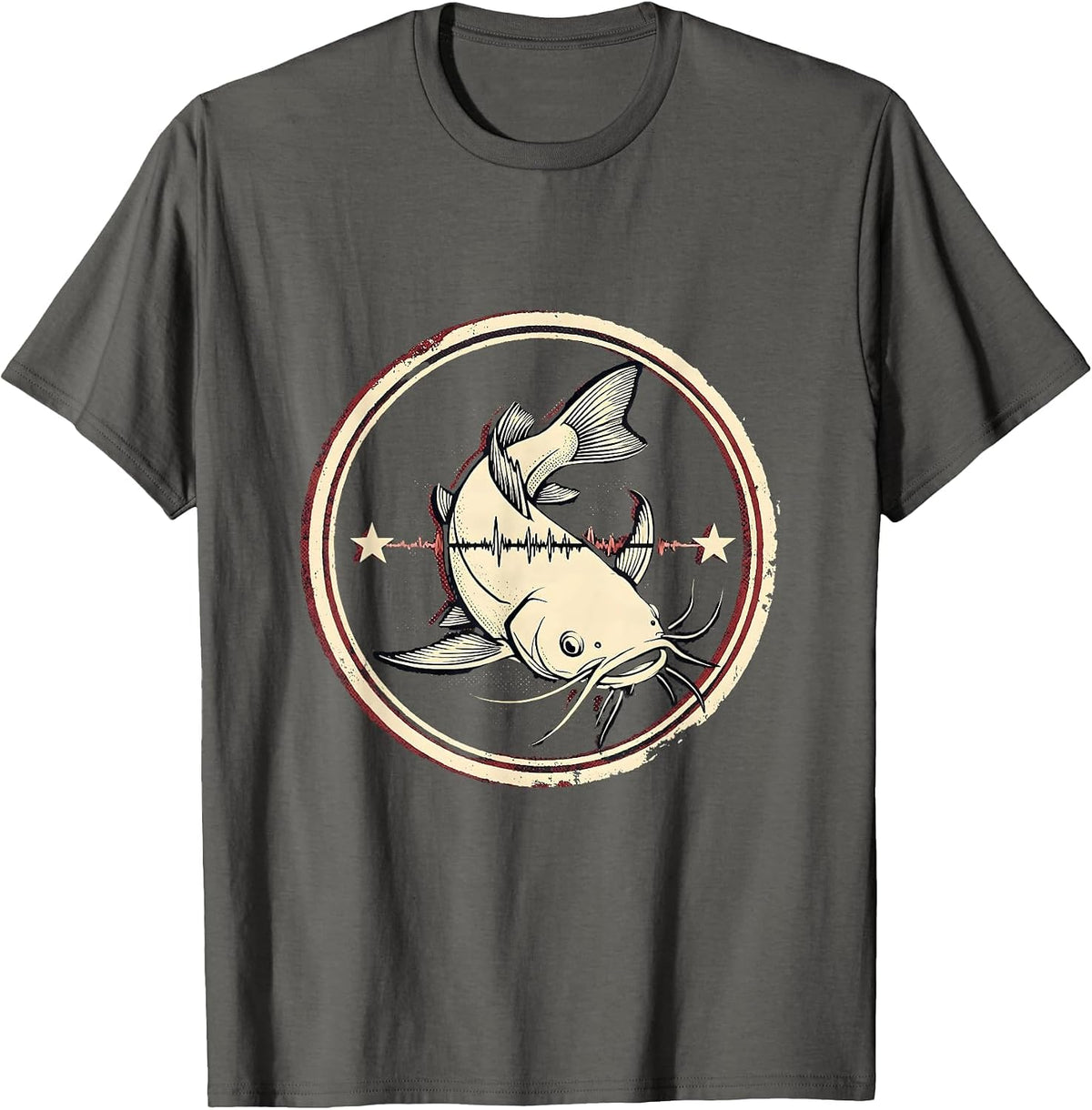 Men's Broad Channel Catfish Emblem Angler Fishing Enthusiast T-Shirt - Asphalt Grey