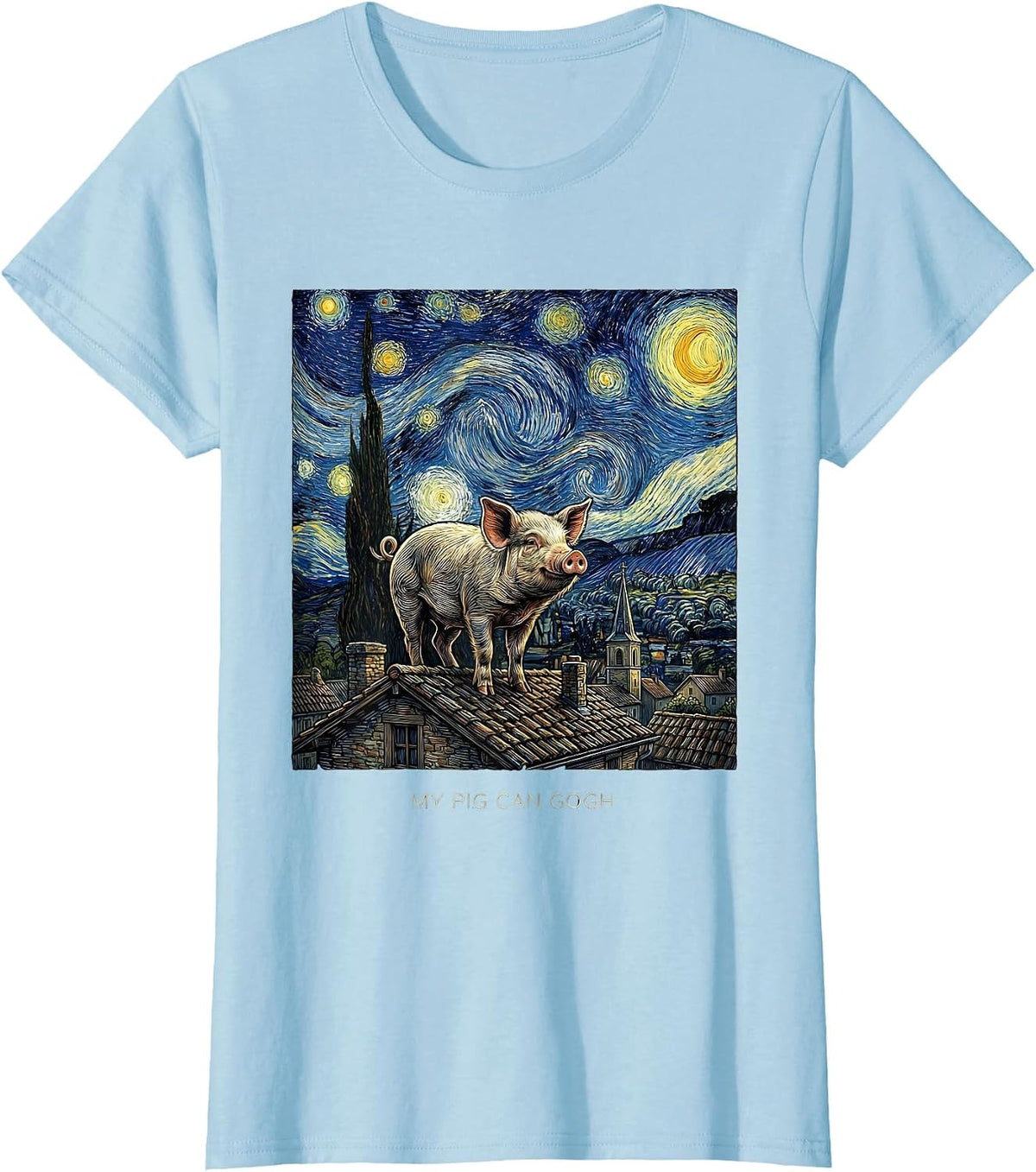 Women's My Pig Can Gogh Whimsical Art Parody Pig Lover Humor T-Shirt - Baby Blue