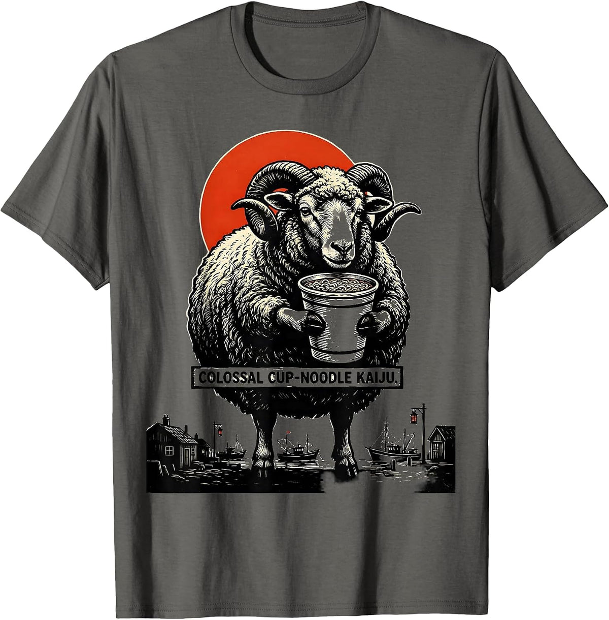 Men's Colossal Cup-Noodle Kaiju Funny Japanese Anime Retro Kaiju T-Shirt - Asphalt Grey