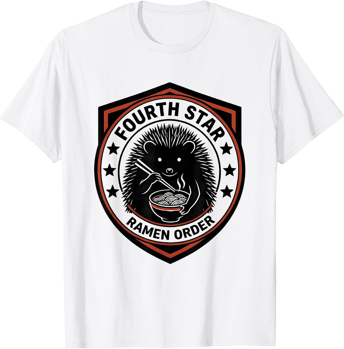 Men's Fourth Star Ramen Order Anime Gaming Hedgehog Kawaii Mascot T-Shirt - White