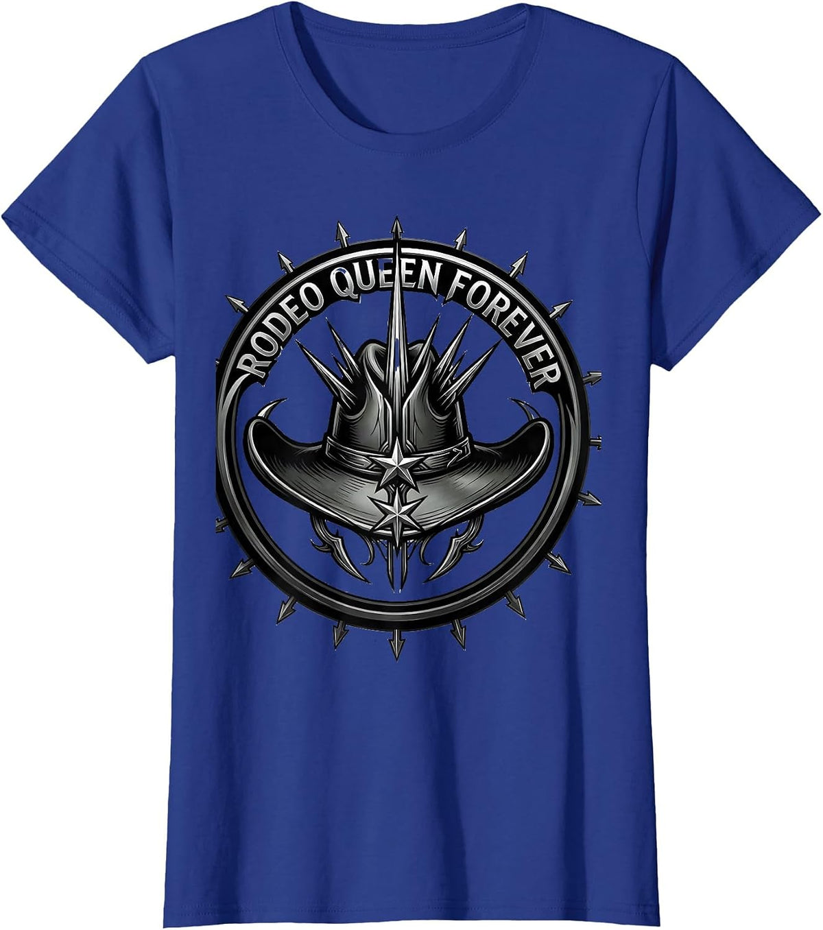 Women's Rodeo Queen Forever White Cowgirl Design T-Shirt - Royal Blue