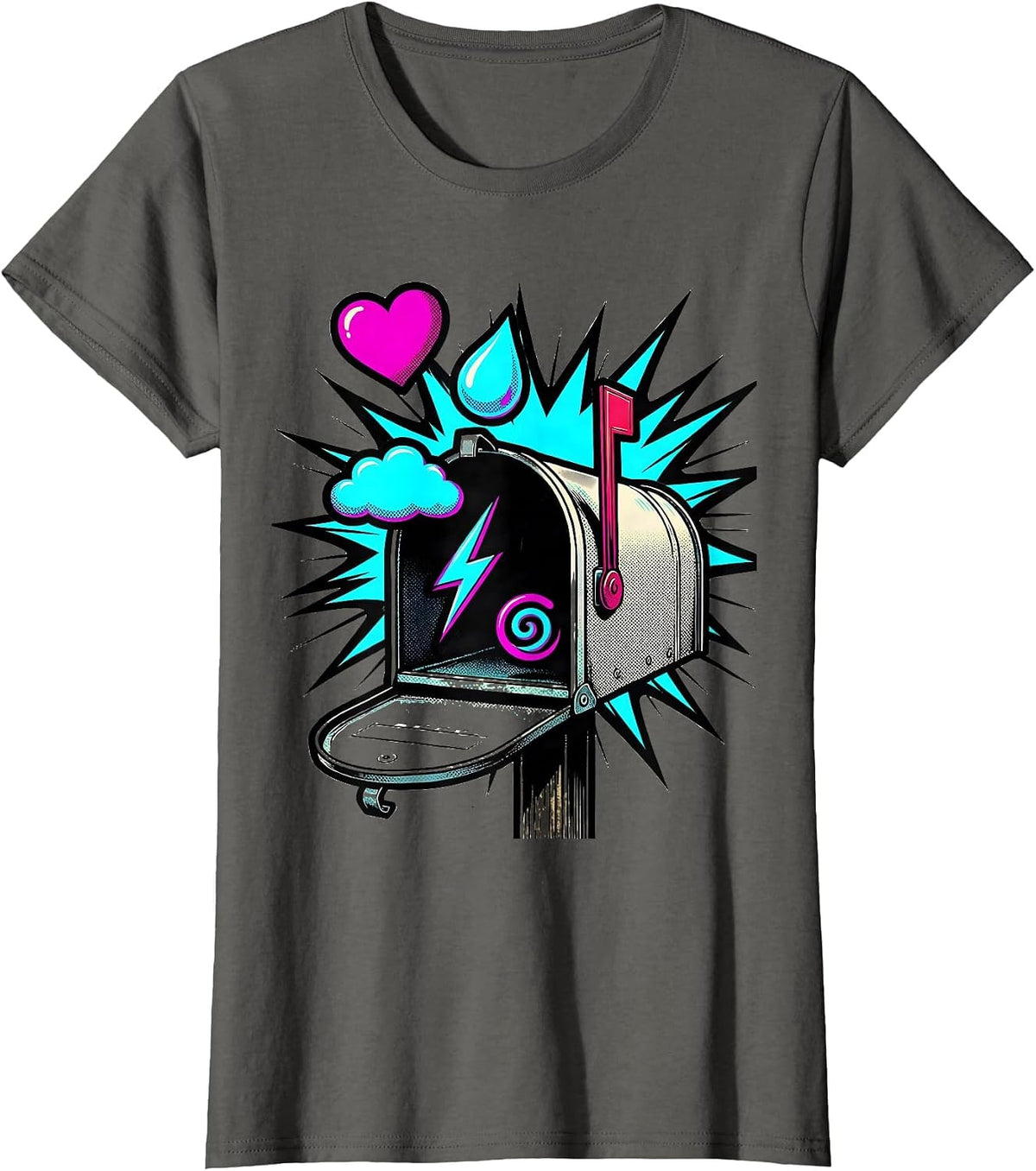 Women's Oversized Mailbox Pop Art Mental Health Awareness Counselor T-Shirt - Asphalt Grey