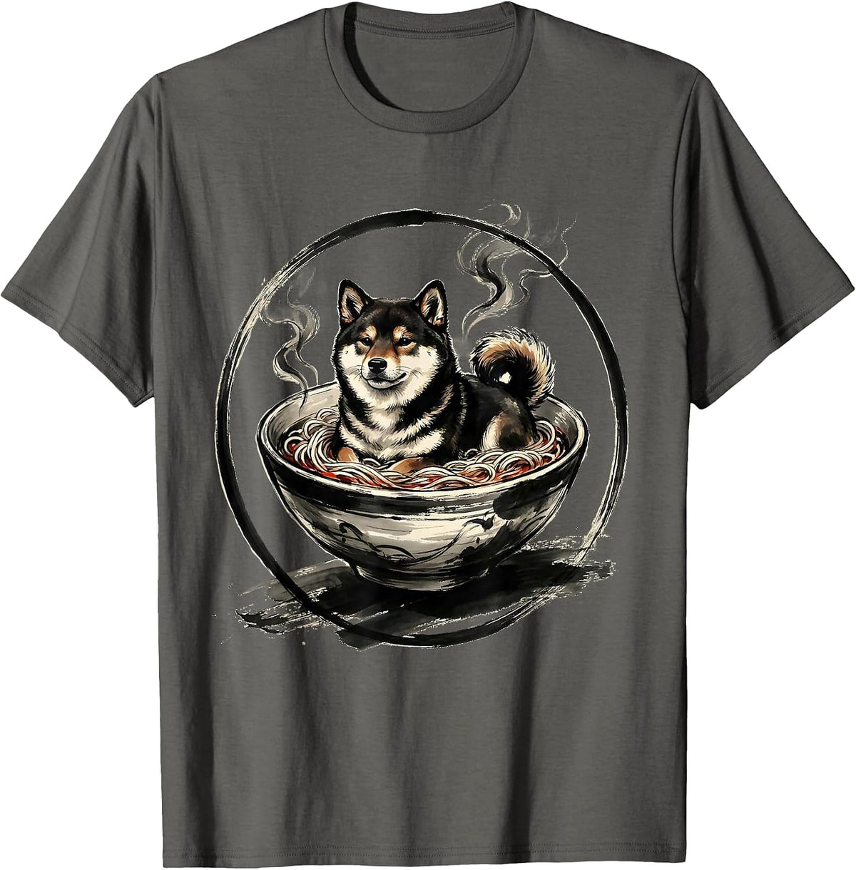 Shiba Inu Ramen Bowl Cute Dog Graphic T-Shirt - Asphalt Grey