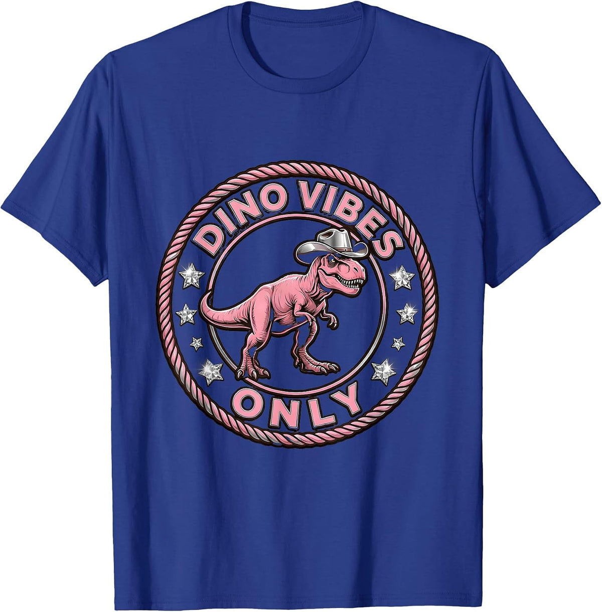 Dino Vibes Only Dinosaur Graphic Design T-Shirt - Royal Blue