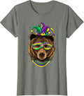 Bear Animal Lover Cute Mardi Gras Carnival Jester T-Shirt, Women, Olive Heather, 3X-Large - As Pictured