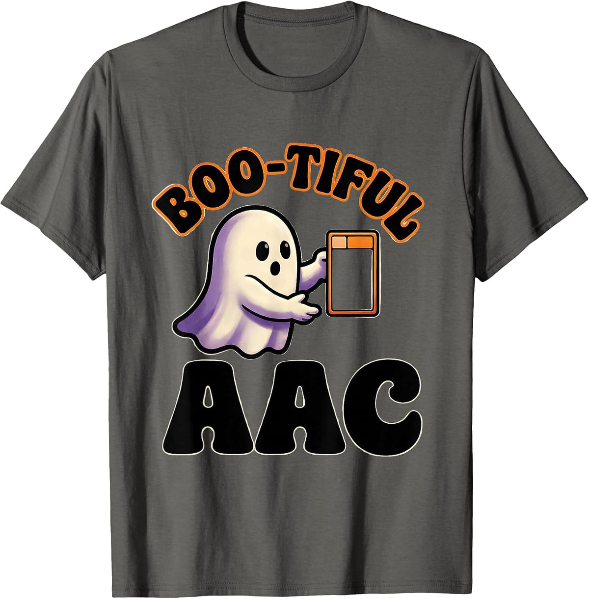 Men's Boo-tiful AAC Funny Ghost Speech Therapy SLP Teacher T-Shirt - Asphalt Grey