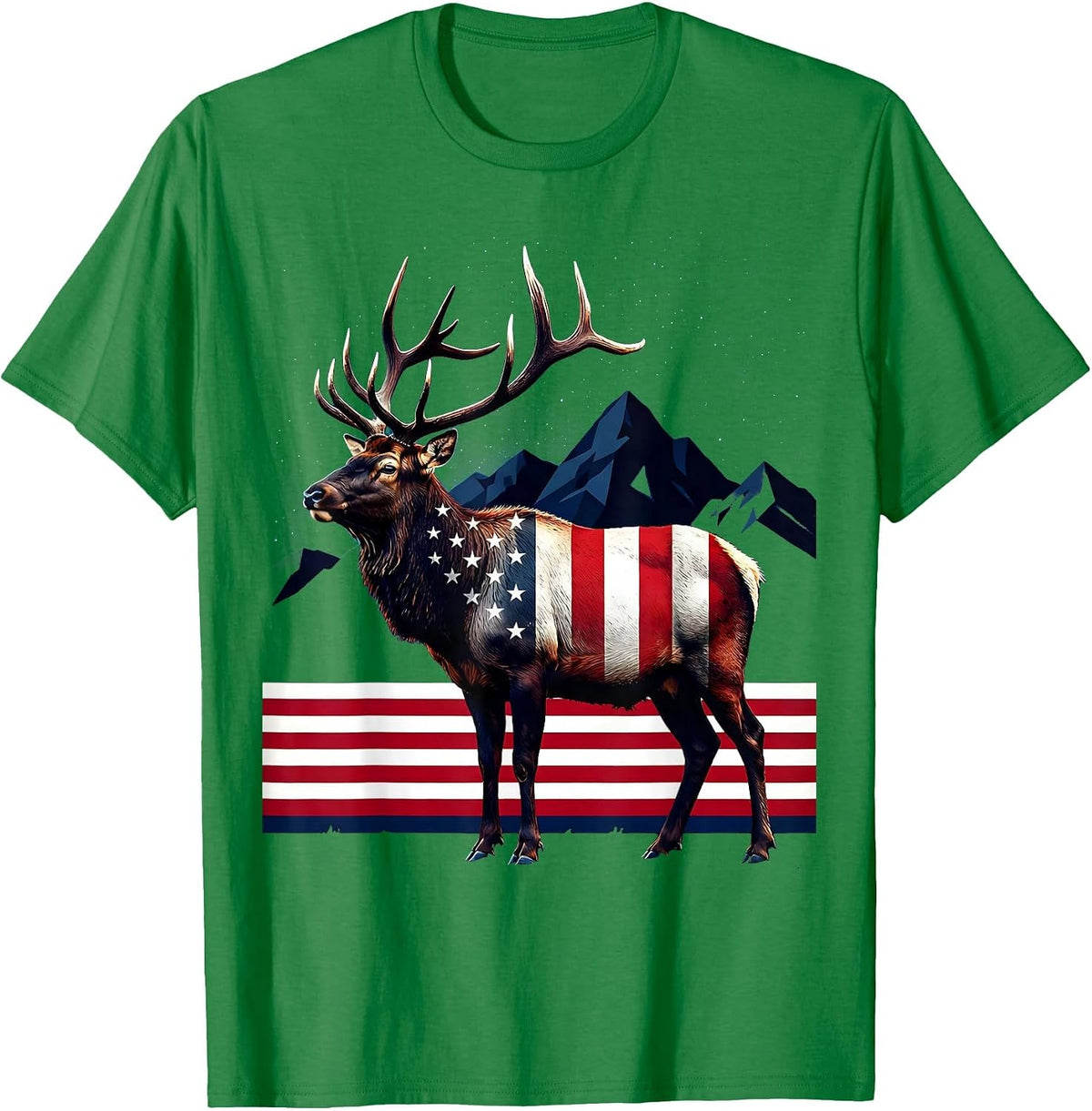Men's Elk in Misty Mountain Meadow Wildlife Design T-Shirt - Kelly Green