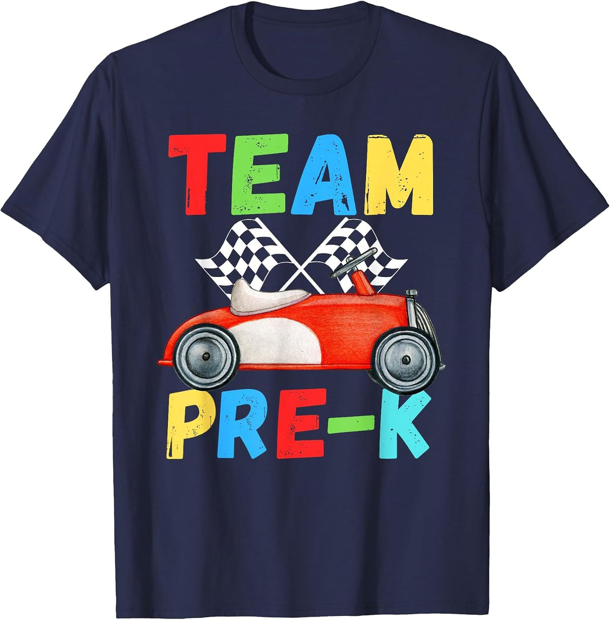 Hello Team Pre-K Squad Teacher Student Race Car Tees Funny T-Shirt - Navy Blue