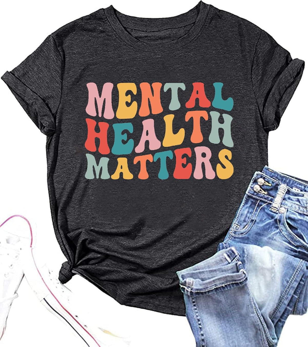 Mental Health Matters Shirt Women Inspirational Therapist Psychologist Tshirts Brain Illness Awareness Tee Tops - Dark Grey