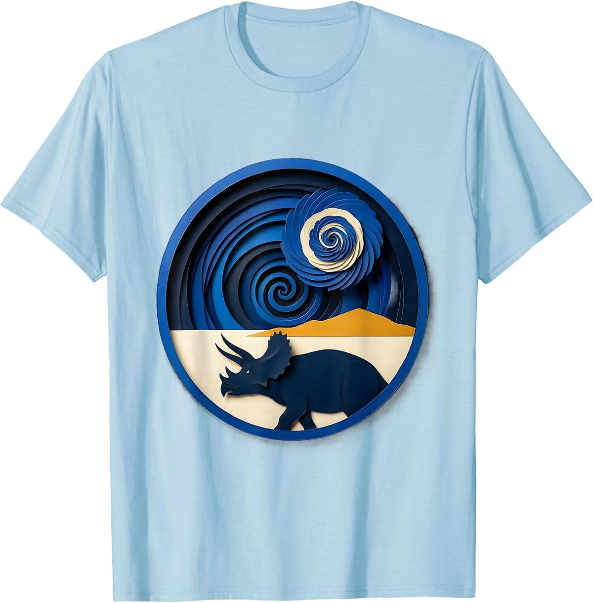 Men's Triceratops Starry Night Van Gogh Dinosaur Art Lover T-Shirt - Baby Blue