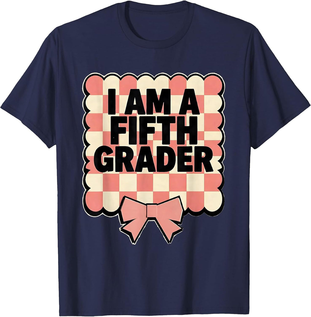 Men's I Am A Fifth Grader Coquette Bow Back to School Fifth Grade T-Shirt - Navy Blue