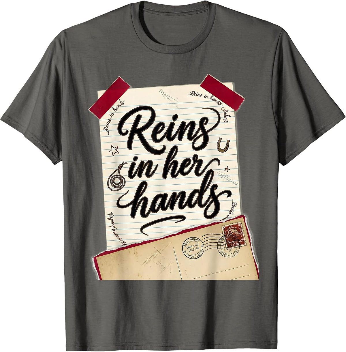 Men's Reins In Her Hands Rodeo Cowgirl Design T-Shirt - Asphalt Grey
