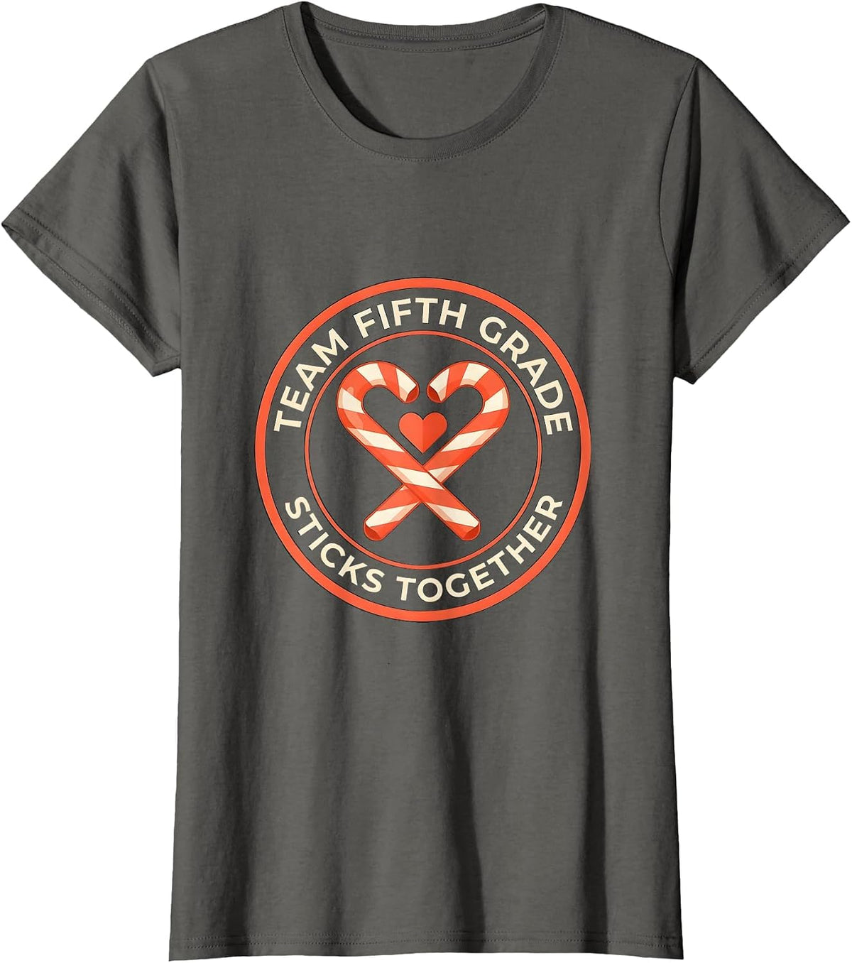 Women's Team Fifth Grade Sticks Together Christmas Candy Cane T-Shirt - Asphalt Grey