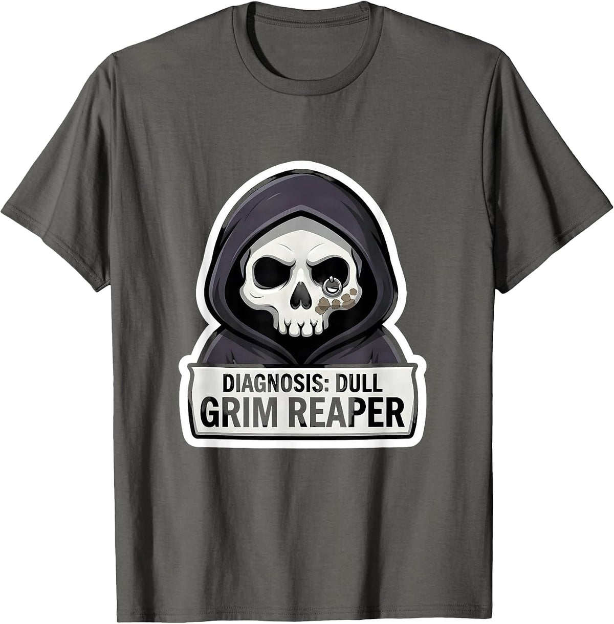 Diagnosis: Dull, Grim Reaper Dermatology Halloween Humor T-Shirt - Asphalt Grey