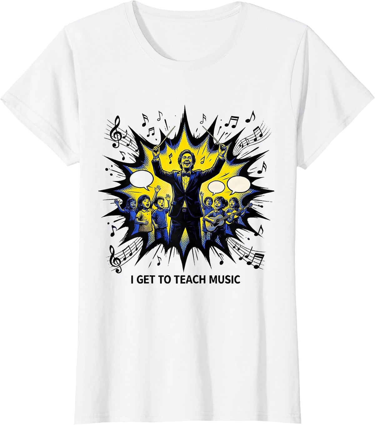 I Get To Teach Music Comic Book Music Teacher Back To School T-Shirt - White