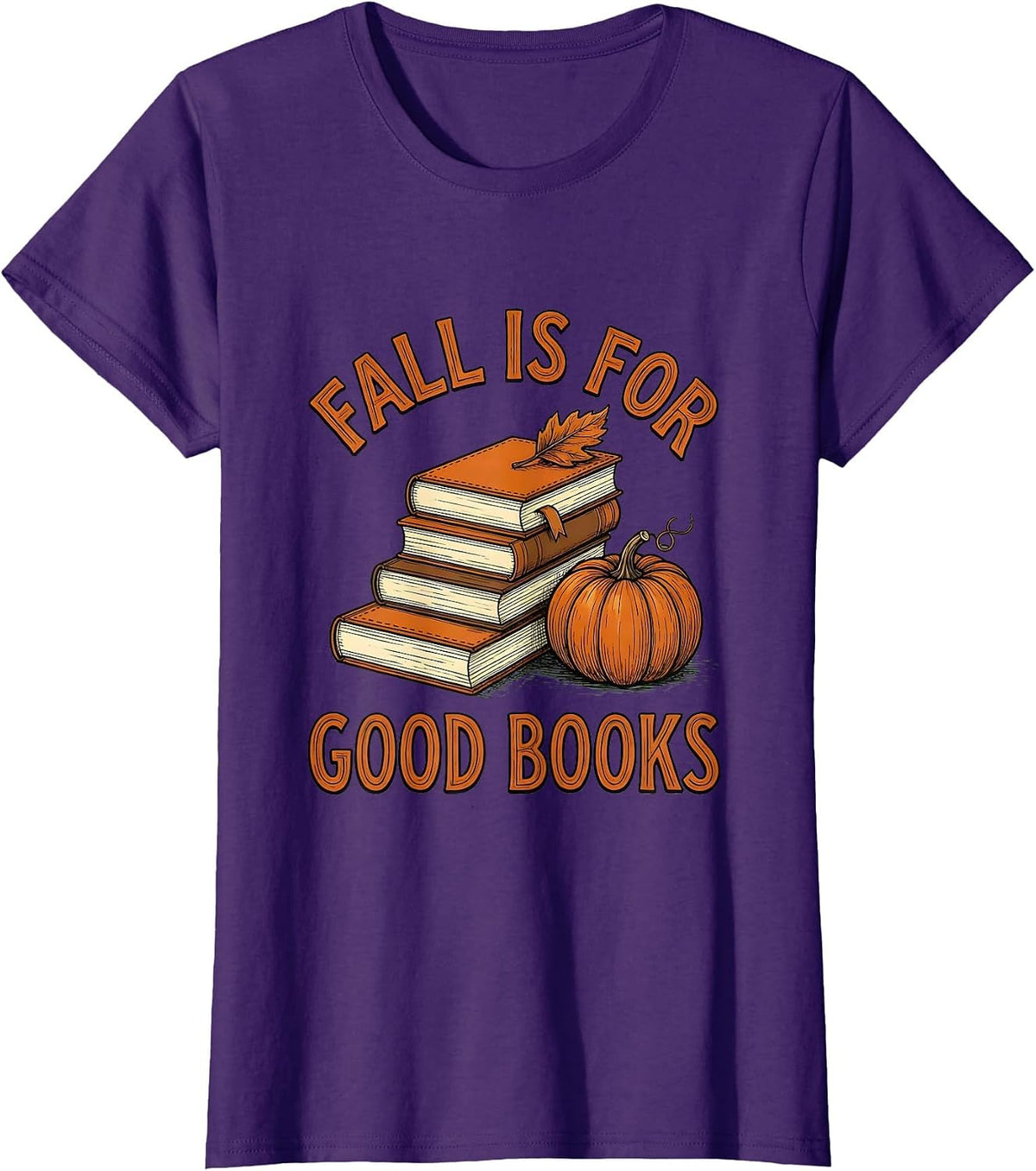 Women's Fall Is For Good Books Warm Hand-Drawn Teacher Book Lover T-Shirt - Purple