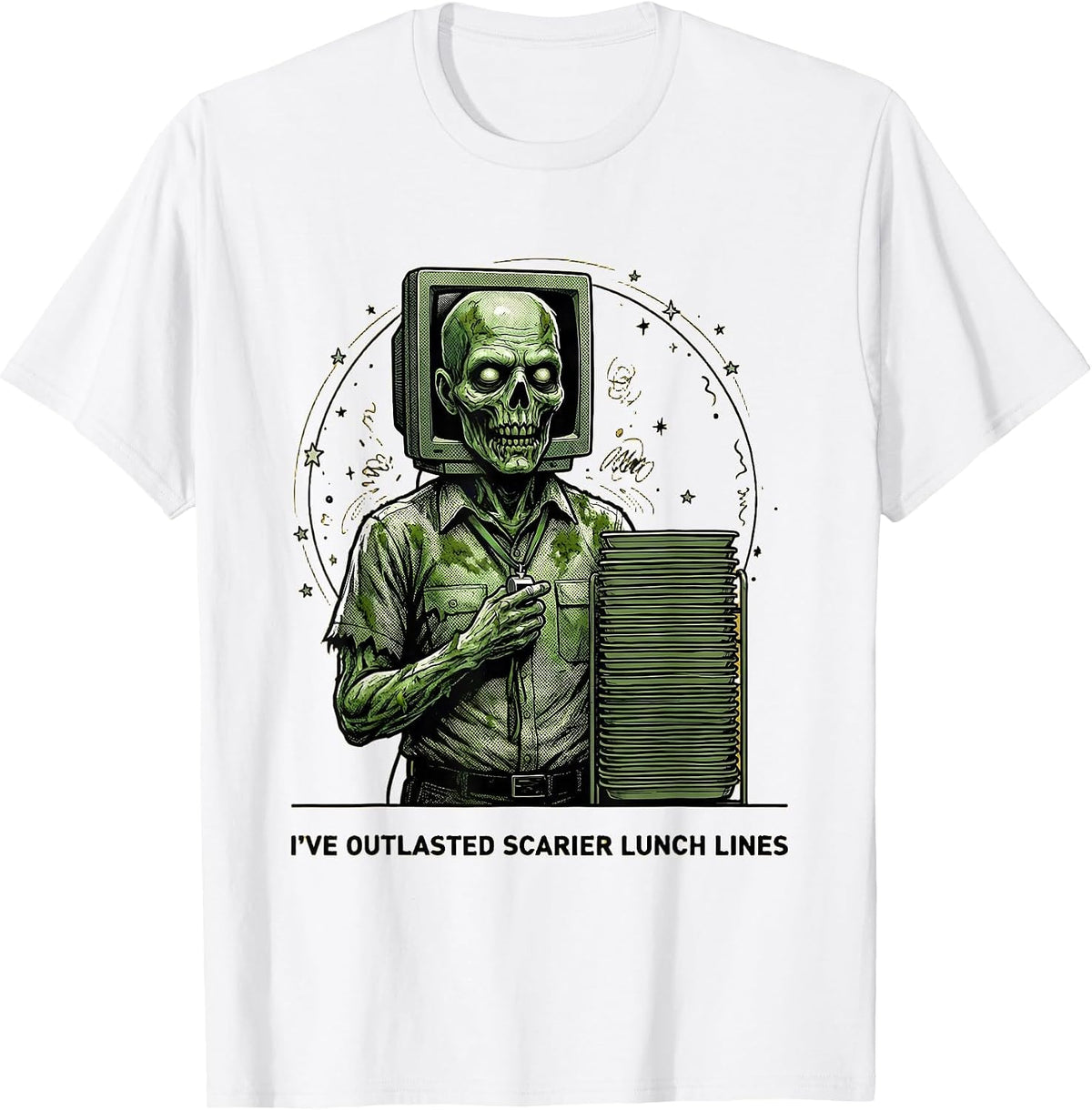 Men's I've Outlasted Scarier Lunch Lines Funny Teacher Halloween T-Shirt - White