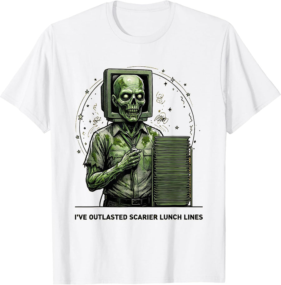 Men's I've Outlasted Scarier Lunch Lines Funny Teacher Halloween T-Shirt - White