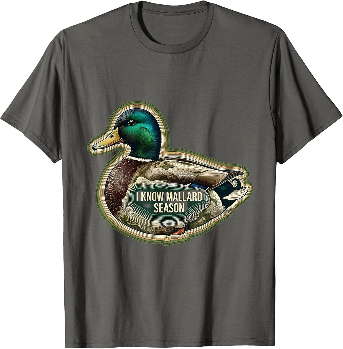 Men's I Know Mallard Season Topographic Contour Hunting Gift T-Shirt - Asphalt Grey