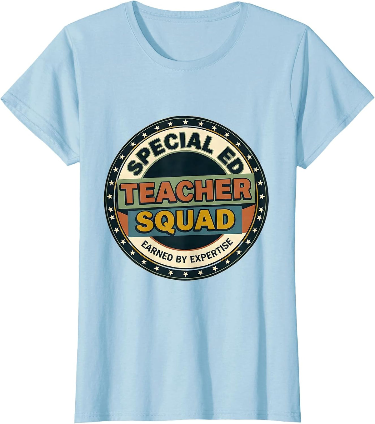 Women's Earned By Expertise Bold Retro Special Education Teacher T-Shirt - Baby Blue
