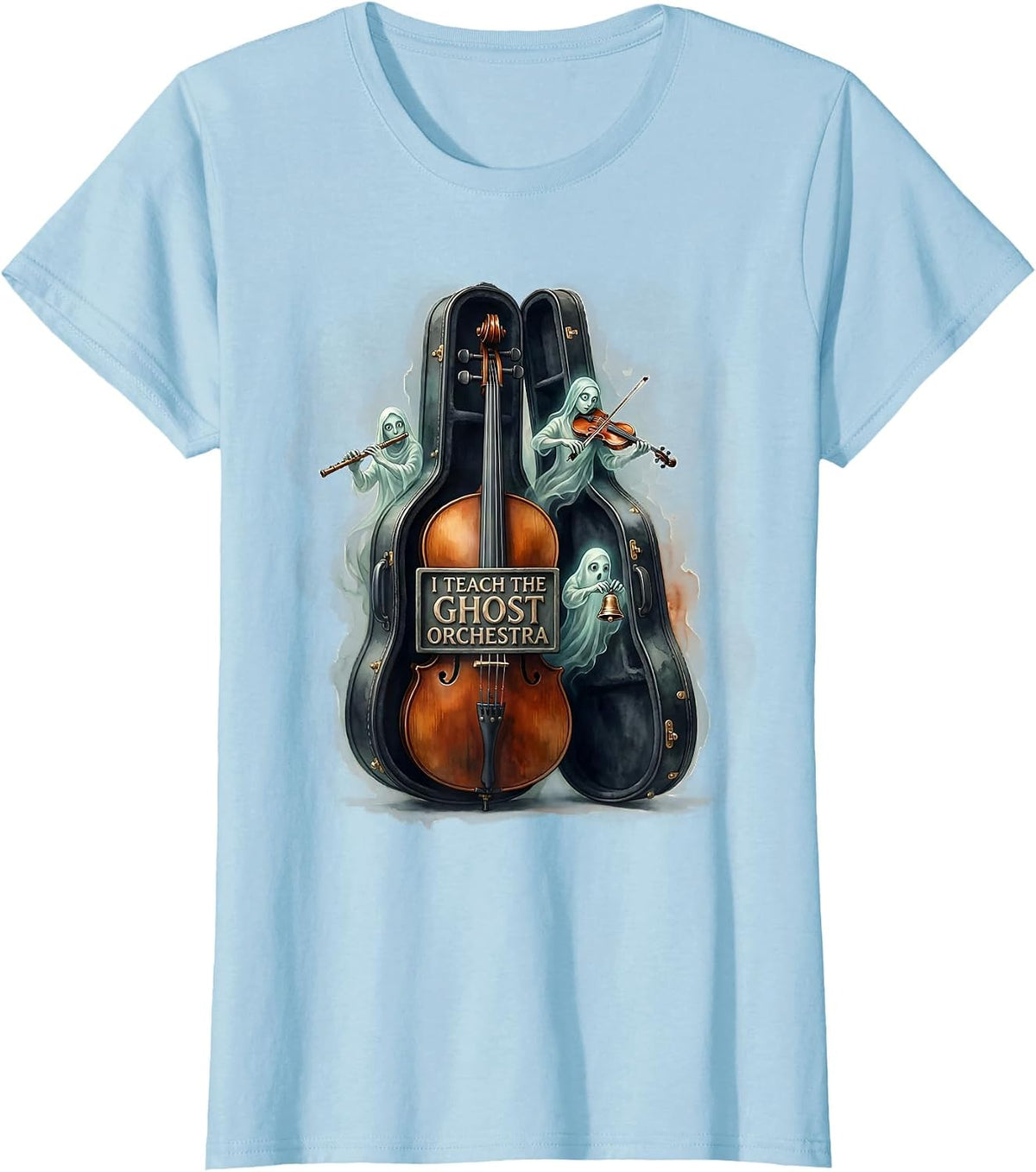 I Teach The Ghost Orchestra Whimsical Music Teacher T-Shirt - Baby Blue
