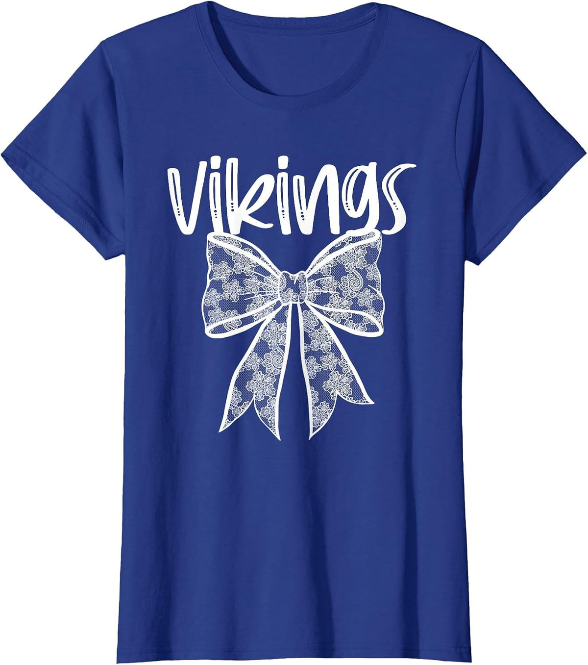 Vikings Coquette Aesthetic Girly Team Mascot Lace Bow Preppy T-Shirt - Royal Blue