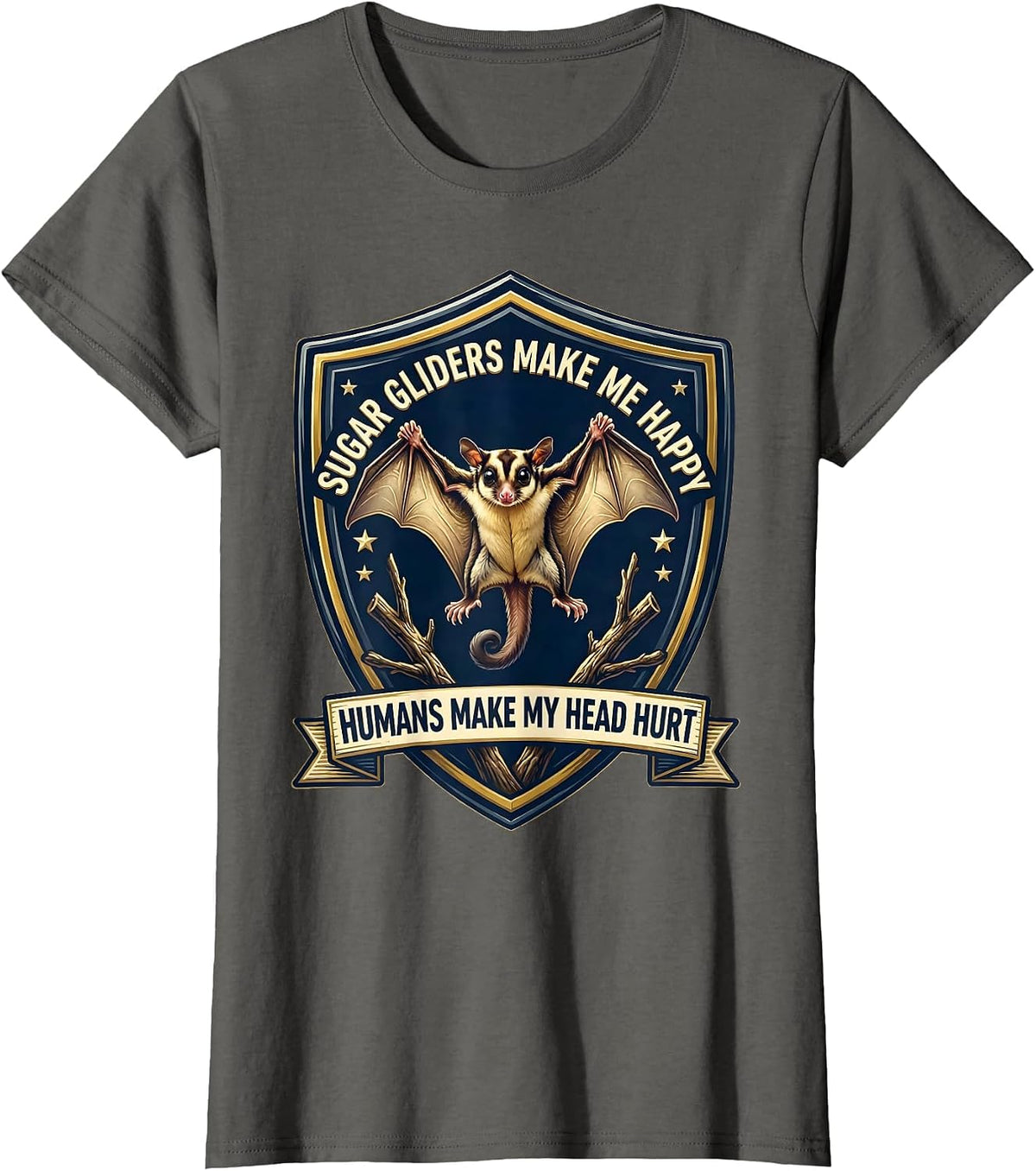 Women's Sugar Gliders Make Me Happy Humans Make My Head Hurt Funny T-Shirt - Asphalt Grey