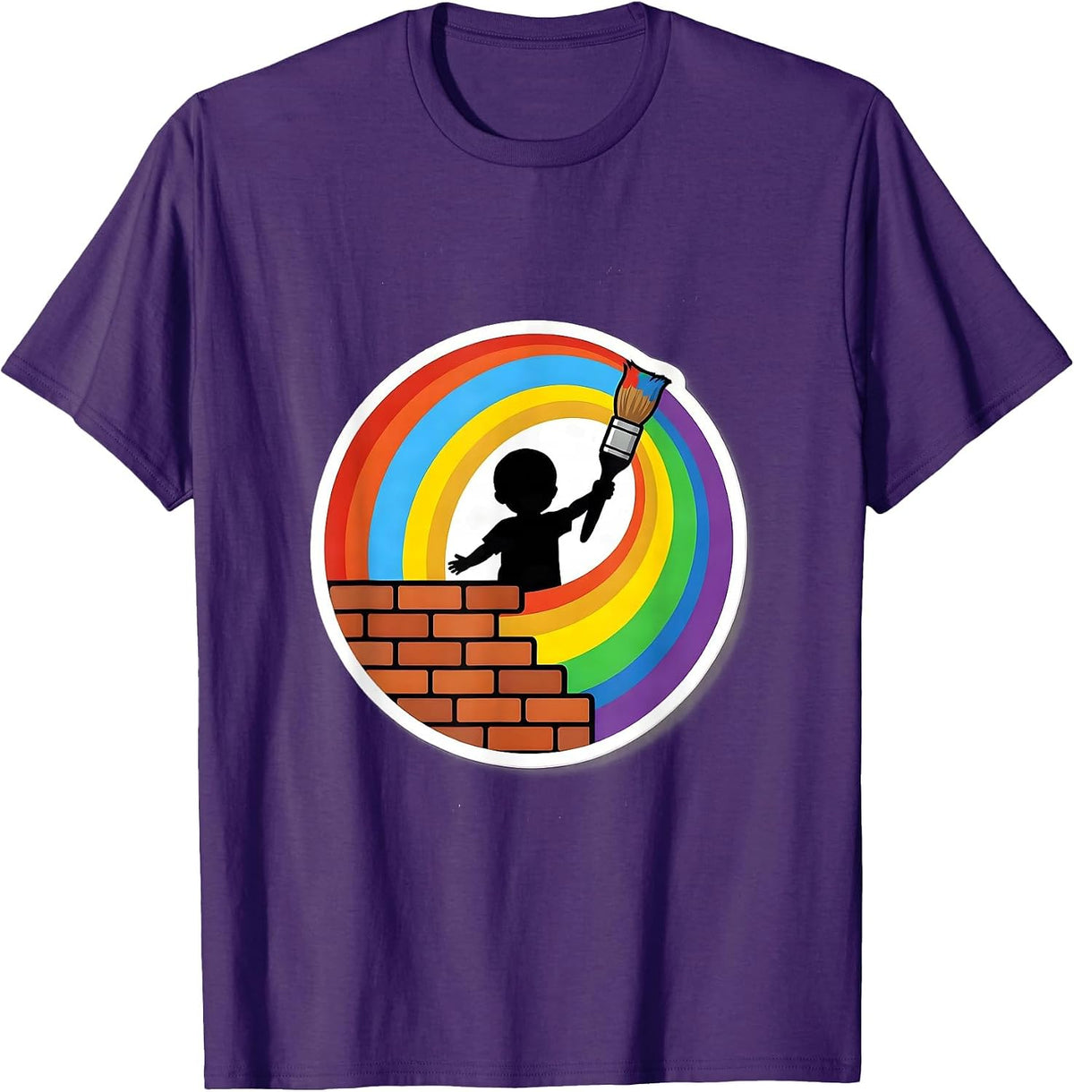 Down Syndrome Awareness Child Painting Rainbow Mural T-Shirt - Purple
