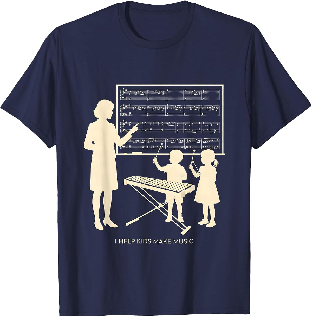 I Help Kids Make Music Cheerful Music Teacher Back To School T-Shirt - Navy Blue