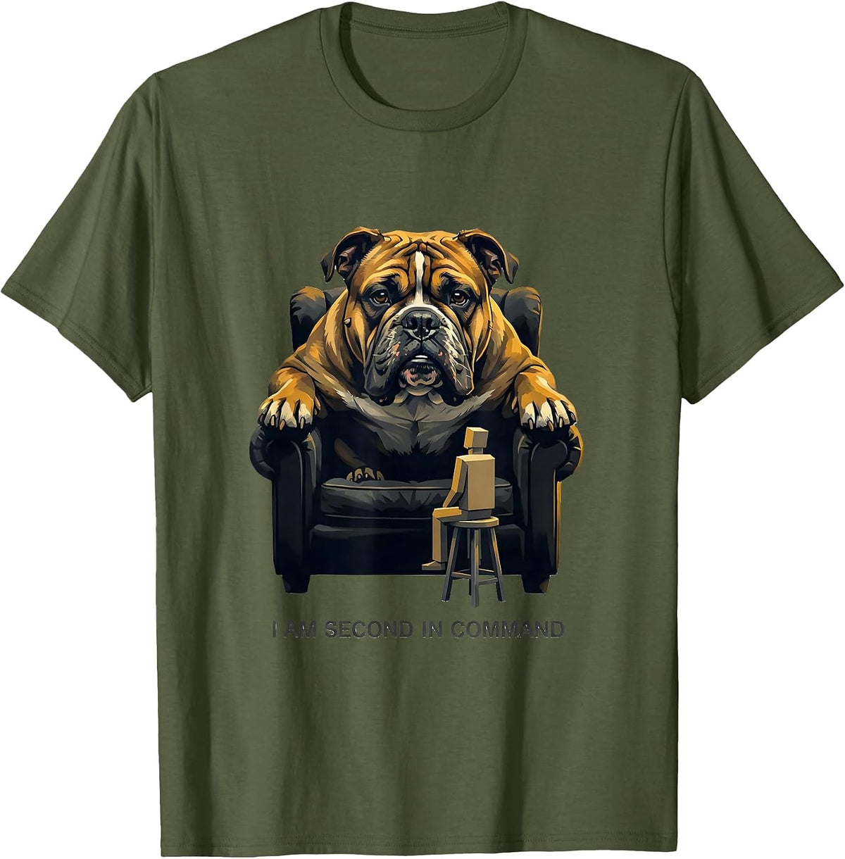 Men's I Am Second In Command Funny Pitbull Dog Mom Humor T-Shirt - Olive Green