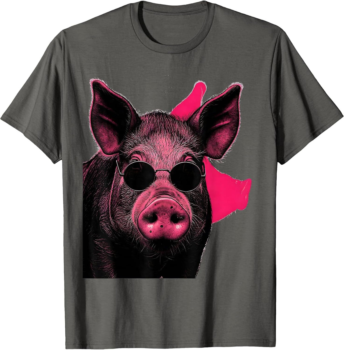 Oversized Pig Head Funny Farm Animal Lover Humor T-Shirt - Asphalt Grey