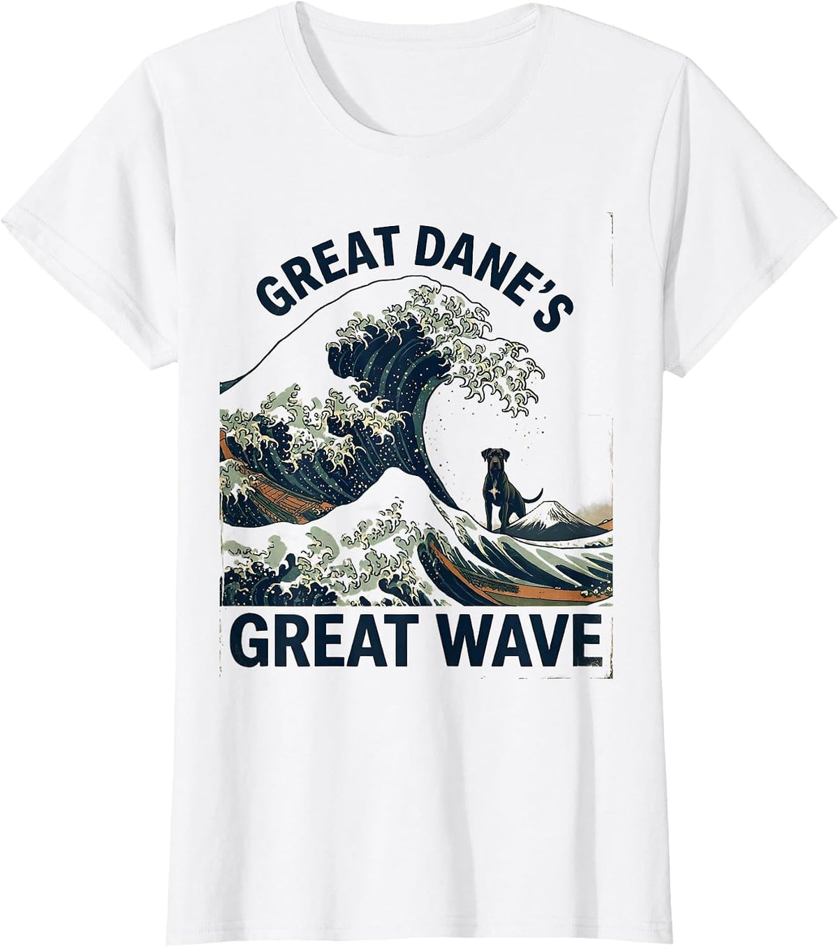 Women's Great Dane's Great Wave Vintage Japanese Art Dog Lover Gift T-Shirt - White