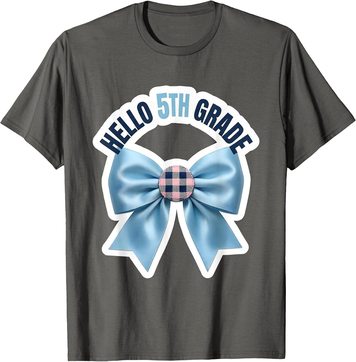 Hello 5th Grade Coquette Bow Back to School Girls T-Shirt - Asphalt Grey